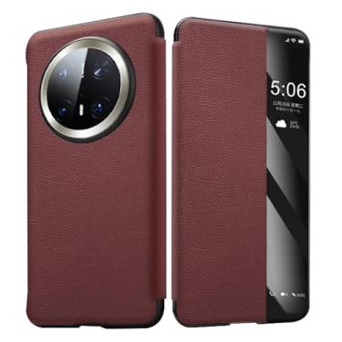 Imagem de POYUFRG Capa de couro para Huawei Mate 70 Pro/70 Pro+/70, Flip Clear View Smart Wakeup Cover Capa de telefone suporta carregamento sem fio, vermelha, 70