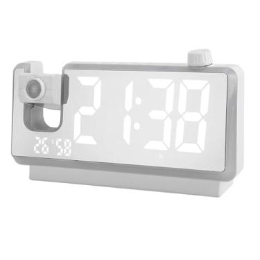 Imagem de Despertador de Projeção LED, Display Digital Grande, Tela Colorida, Espelho, Relógio Eletrônico Com Projetor Giratório, Adequado para Casa, Sala de Estar, Quarto, Mesa (WHITE)