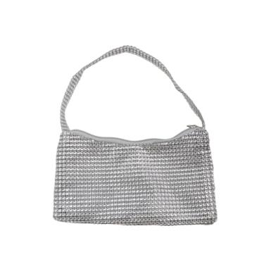 Imagem de Bolsa feminina temperamento para banquete noturno, mini bolsa de mão brilhante com strass nas axilas para festa e formatura, Prata