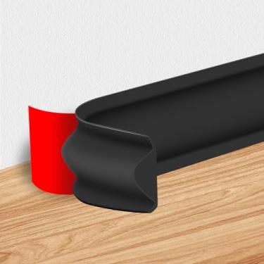 Imagem de Acabamento de moldagem flexível, acabamento de parede autoadesivo branco mini molde de acabamento de borracha para piso, banheiro, paredes, cozinha, decoração de casa de bancada (preto (299 cm)