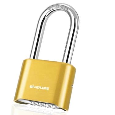 Imagem de Fechadura de combinação de 4 dígitos, cadeado de metal resistente, fechaduras de liga externa com manilha de aço endurecido longa, cadeados grandes à prova de intempéries de alta segurança para