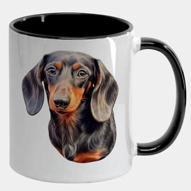 Imagem de Caneca Porcelana Branca Alça e Interior Preto - 325ml - DACHSHUND FOFO LINDO