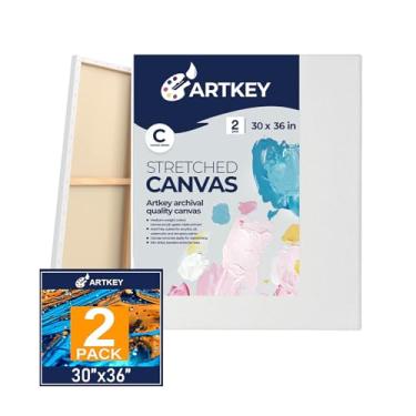 Imagem de Artkey telas esticadas para pintura de 30 x 36 polegadas, pacote com 2, 12,3 onças, tela em branco 100% algodão, sem ácido, com preparação tripla, telas de arte para tinta a óleo, acrílicos