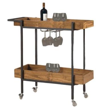 Imagem de Adega/ Carrinho Dubai Base em Aço Industrial e Tampo em Madeira Pinus 