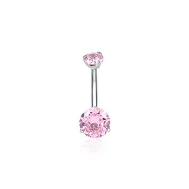 Imagem de ZYTAIJEW ASTM F136 6 mm/8 mm/10 mm/12 mm Barras de umbigo G23 Titânio 14G Redondo/Gota CZ Anéis de umbigo Rosa/Branco Zircônia Cúbica Anel de umbigo, Titânio, Sem Pedra Preciosa