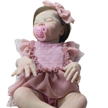 Imagem de Bebê Reborn Menina Realista Olhos Fechados Artesanal Cabelo Implantado Fio A Fio