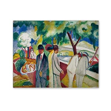 Imagem de JZSDGB Pintura famosa - "Big Bright Walk" de August Macke Impressão de arte de parede abstrata em tela - Pôster de arte moderna para decoração de casa 70 x 100 cm (28 x 33 pol) sem moldura