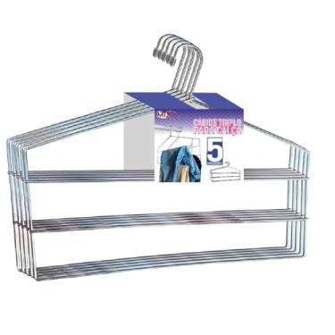 Imagem de Cabides Para Calças Triplo Kit 5 Unidades Organizador Reforçado Aço Cromado - Big Mix