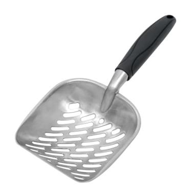 Imagem de Colher de areia para gatos de liga de alumínio - Peneira de metal durável com design de pá profunda, alça longa confortável para limpeza fácil, filtragem eficiente, colher de cocô resistente à