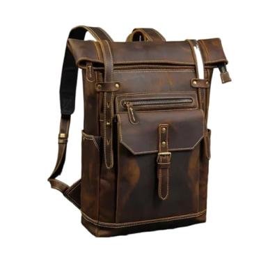 Imagem de Mochila de qualidade para homens mochila de couro retro luxo moda mochila de viagem para homens mochila de couro(B Dark Brown)