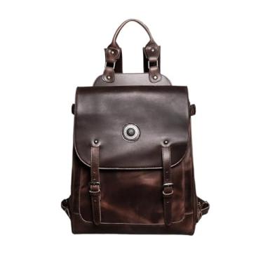 Imagem de Mochila de couro para homens, bolsa de viagem de moda de couro genuíno para homens, mochila para laptop, bolsas de couro(Dark Brown)