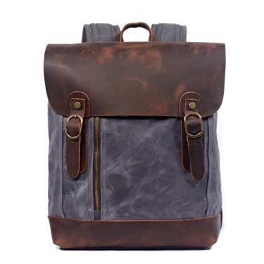 Imagem de Mochila masculina vintage qualidade mochila de viagem ao ar livre para homens lona encerada mochila grande capacidade(Dark gray)