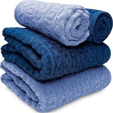 Imagem de Jogo de Banho Atlântica Cosmopolitan Aveludada 100% Algodão Fio Penteado Jacquard Toalha Macia Grossa (Azul/Marinho)
