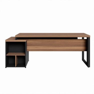 Imagem de Mesa Diretor Office 170/192cm com Gaveteiro Pé Quadro Web Office - Nogal/Preto