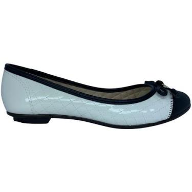 Imagem de Sapatilha Feminina Moleca Bege e Preto Verniz - 41755, 38, Branco, Pre