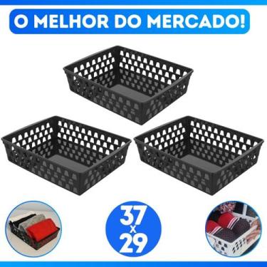 Imagem de Kit 3 Cesto Caixa Organizador Multiuso Grande Plástico Ideal Para Gave