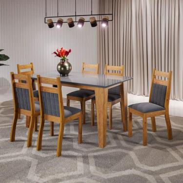 Imagem de Mesa de Jantar 6 Lugares Beach com Vidro Mel/Grafite - Viero Móveis, C