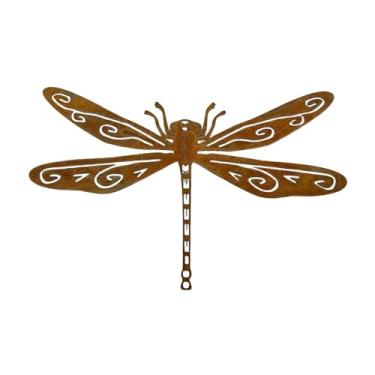 Imagem de FLCPJGV Ornamento de silhueta de libélula Ferro, decoração de cerca de jardim para ao ar livre no quintal