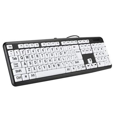 Imagem de Teclado de computador com impressão grande, teclado de computador com fio USB com 104 teclas, teclado com fio para pessoas com deficiência visual para idosos em áreas baixas e com pouca iluminação (preto)