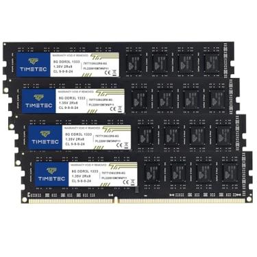 Imagem de Timetec Kit de 32 GB (4 x 8 GB) DDR3 / DDR3L 1333MHz PC3-10600 Non-ECC Unbuffered 1,5 V / 1,35 V CL9 2Rx8 Dual Rank 240 pinos UDIMM PC Desktop Memory RAM Upgrade (kit de 32 GB (4 x 8 GB))