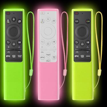 Imagem de Pacote com 3 capas para controle remoto Samsung Smart TV, capa protetora de silicone para Samsung Solar Cell 2021 2022 BN59-01357 BN59-01385 BN59-01265A capa antiderrapante que brilha no escuro (verde