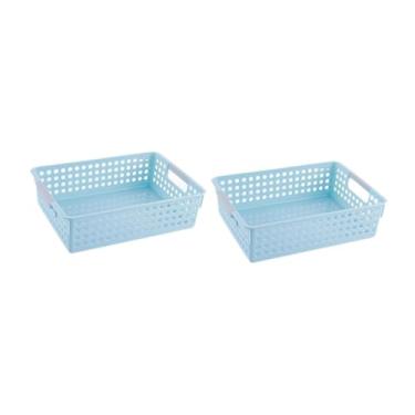 Imagem de ＫＬＫＣＭＳ 2pcs tabletop armazenamento cesto de brinquedo Organizador de brinquedos Bin portátil Bins de armazenamento em casa Sundries Contêiner de, Azul