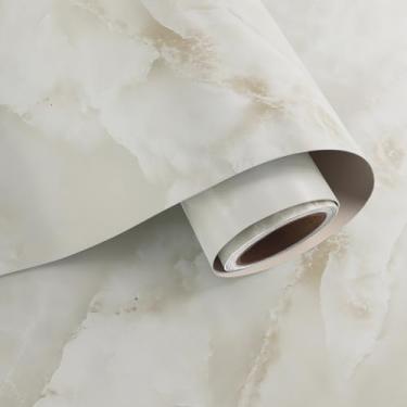 Imagem de VaryPaper Papel de contato de mármore creme fosco para bancadas papel de parede de mármore à prova d'água 39,9 cm x 199,9 cm envoltório de vinil de granito autoadesivo para armários mesa mesa papel de