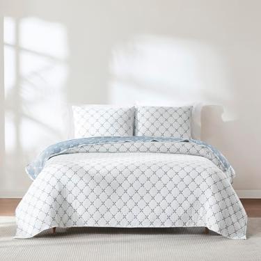 Imagem de Lush Decor Conjunto de 3 peças de manta reversível jacquard de folha de diamante, azul-petróleo, conjunto de cama azul - colcha de folhas - decoração de casa de campo