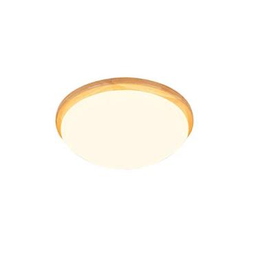 Imagem de Lâmpada de teto de LED moderna com base redonda de madeira com controle remoto regulável branco acrílico sombra luz de teto Fxture para quarto corredor - luz quente 28 * 10 cm