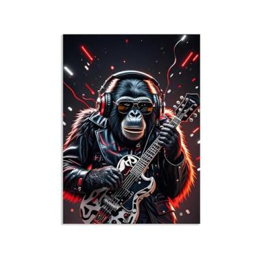 Imagem de SDYJ6GSW Arte de parede com impressão em tela de grafite Monkey Street, DJ Fierce Chimpanzee Music, Banksy Arte em tela animal para meninos adolescentes quarto sala de estar decoração de parede 70 x