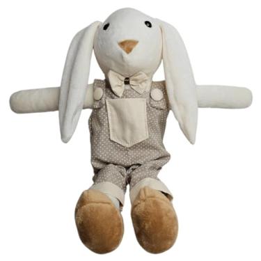 Imagem de Bicho Coelho de Pelúcia marfim com roupa antialérgico para decoração páscoa (Coelho Bege)