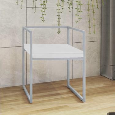 Imagem de Cadeira de Jantar Cubo Office Escritório Recepção Ferro Prata Suede Branco - Ahz Móveis