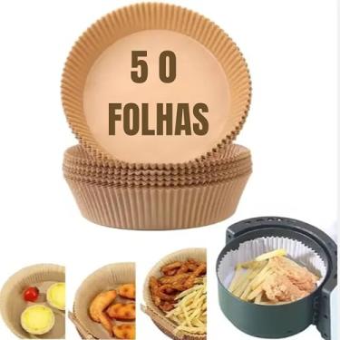 Imagem de Kit 50 Formas de Papel Descartável para Air Fryer Redonda 20cm | Papel Antiaderente Protetor à Prova de Óleo, Resistente até 220°C | Forro Universal Compatível com Fritadeiras