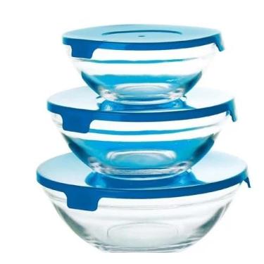 Imagem de Conjunto Potes Vidro 200/400/500ML com Tampa (Azul)