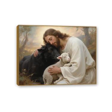 Imagem de Arte de parede em tela de Jesus e Cordeiro, pôster religioso de cordeiro de Deus, cristão Jesus Rei Leão, impressão de pôster, pintura religiosa, arte de igreja, decoração de parede, imagens 65 x 50