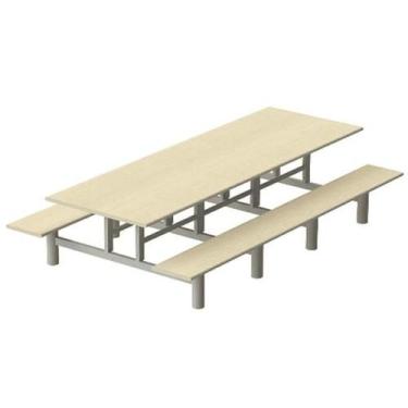 Imagem de Mesa refeitório c/ banco acoplado 8 lugares- banco reto branca - MOVEI
