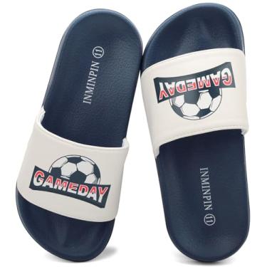 Imagem de INMINPIN Sandálias Esportivas Com Bola Para Meninos E Meninas, Ultraconfortáveis, Para Praia, Piscina, Chuveiro, Escorregador Interno E Externo Para Fãs De Esportes, Beisebol, Futebol, Branco, 5 Ta