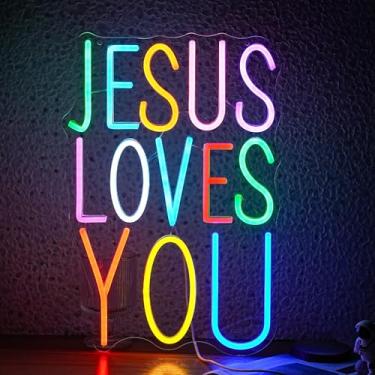 Imagem de JLEWUINH Placa De Neon Jesus Loves You, Letras Led Coloridas, Luz Neon Para Decoração De Parede, Placa De Iluminação Jesus Regulável Para Casa, Igreja, Casamento, Festa De Aniversário, Decoração (A