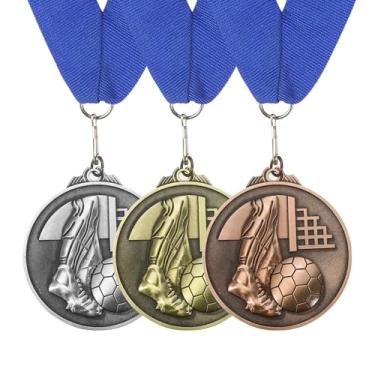 Imagem de PATIKIL 3 medalhas de prêmio, troféu de 7,6 cm com fita de pescoço, prêmios de lembrancinha de festa de futebol para competições esportivas, multicoloridas