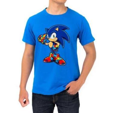 Imagem de Camiseta Autismo sonic Blusa infantil e Adulto Autismo 100% Algodão 30