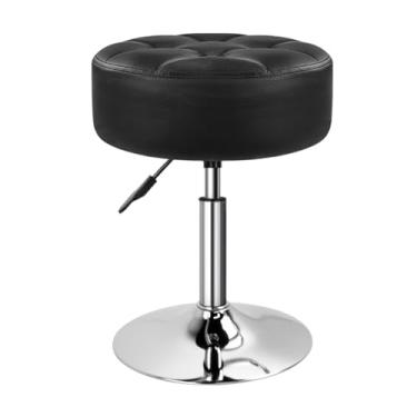 Imagem de BFTOU Banqueta preta de 12,4 cm espessa, redonda, de couro PU, giratória, ajustável, cadeira de maquiagem para quarto, sala de estar, spa, salão de beleza, loja pequena