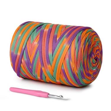 Imagem de Fio de camiseta (800 g/228 jardas), fio de crochê macio para artesanato e faça você mesmo, tecido de crochê/bolsa/cesta/porta-copos, tecido elástico 100% poliéster grosso (laranja vibrante)