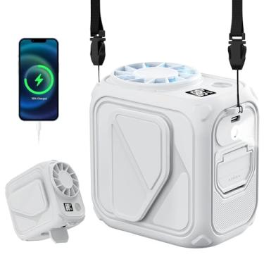 Imagem de Ventilador de cintura portátil recarregável, mini ventilador de pescoço de 10.000 mAh com chip AI, fluxo de ar forte de 5 velocidades, tempo máximo de funcionamento de 20h, luz de LED, ventilador de