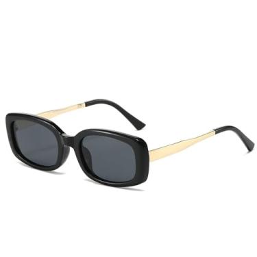 Imagem de JRLLFD Óculos de sol vintage retangular, armação de metal, moda masculina, luxo, uv400, óculos femininos (tamanho único/preto, cinza)