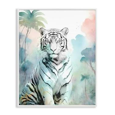 Imagem de Stupell Industries Tigre branco na selva arte giclée emoldurada branca, design por Kim Allen, 28 x 35 cm