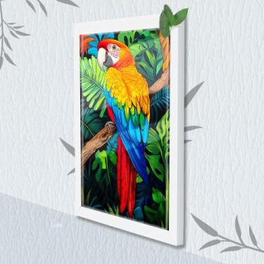 Imagem de Quadro Decorativo Arara Macau + Vidro 33x25 Sala Quarto - Estação Vest