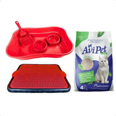 Imagem de Kit Gato Completo Bandeja Sanitária+Areia Grãos Médios 4kg - Avipet, V