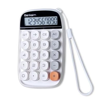 Imagem de Benkaim Calculadora de mesa - Tela LCD grande padrão básica de 10 dígitos, acessório de mesa bonito para uso escolar, escritório e negócios (branco)