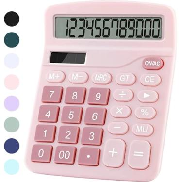 Imagem de Calculadora de mesa de escritório, calculadora fofa para crianças, calculadoras básicas de mesa, calculadora financeira simples de dupla potência com botão grande, tela grande para escritório, casa e