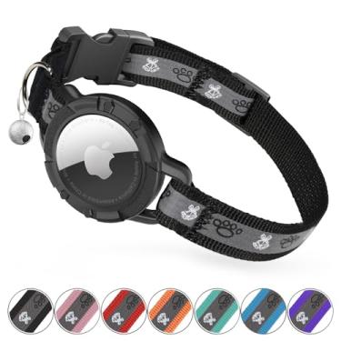 Imagem de Coleira AirTag reflexiva para gatos, coleira rastreadora integrada com suporte de etiqueta de ar e sino, coleiras de GPS para gatos com faixa elástica de segurança para meninas, meninos, gatinhos e